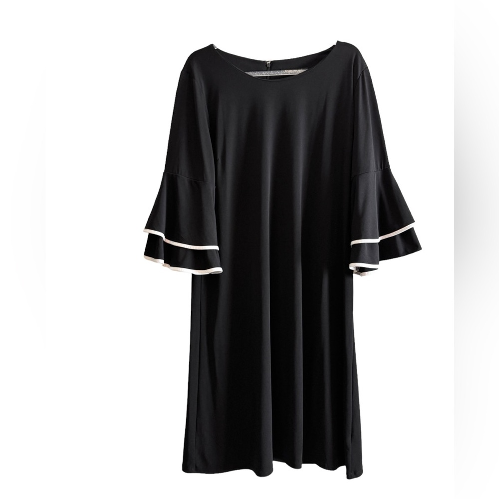 Black Flare Tiered Striped Sleeve Stretch Dress Size 2X